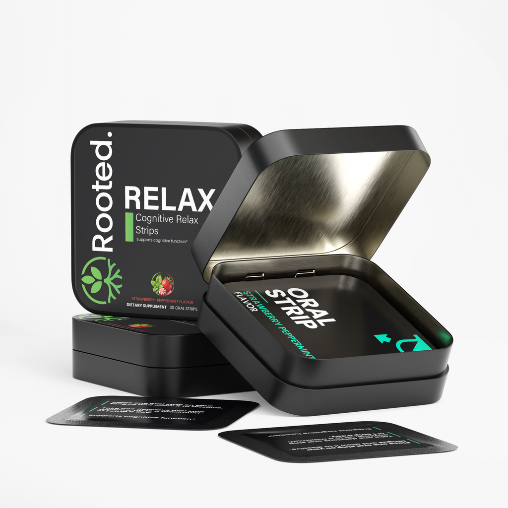 Rooted Relax Cognitive Support Strips with L-Theanine, GABA & Vitamin B6 – 30 Strips