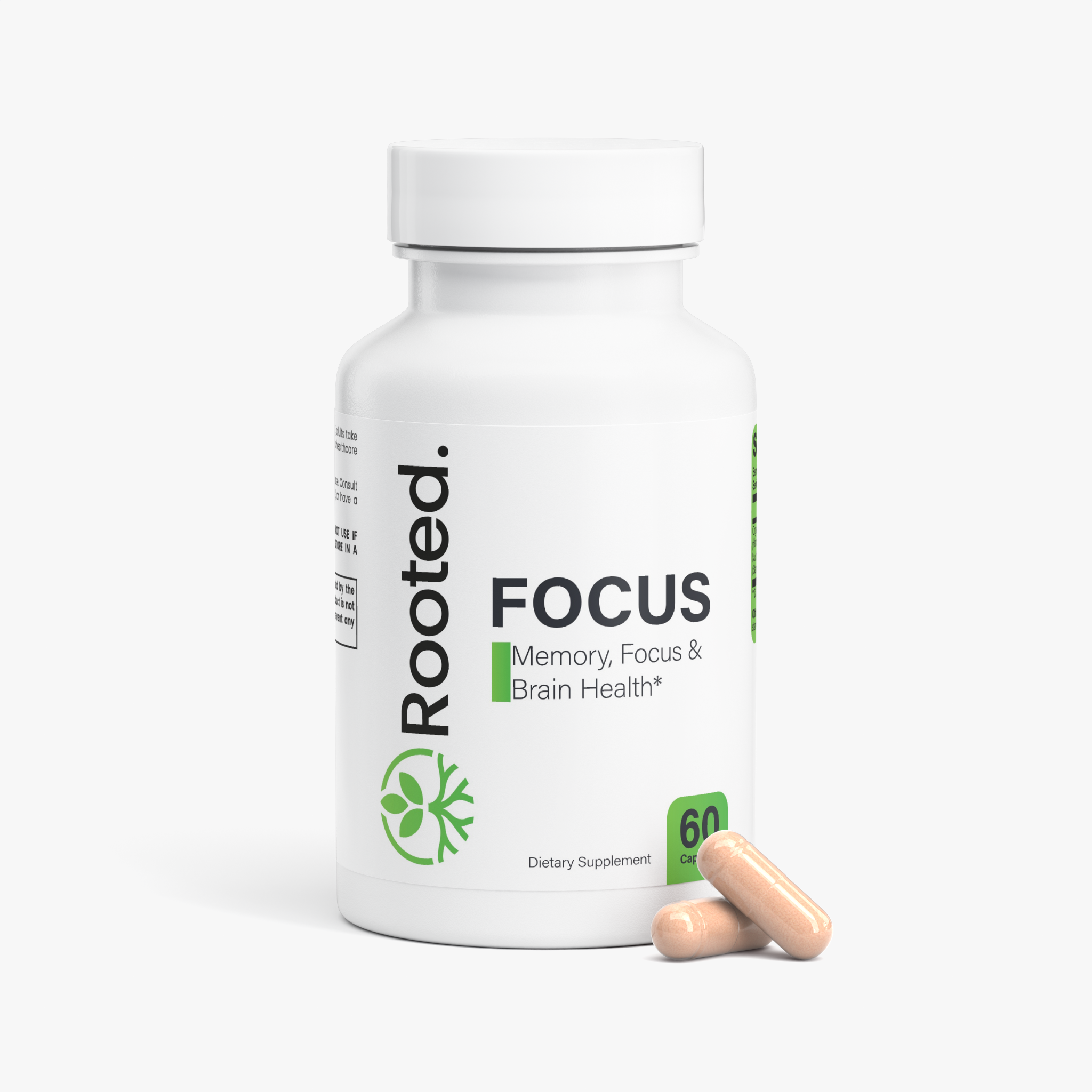 Rooted Focus Organic Lion’s Mane Mushroom for Focus & Cognitive Support – 60 Vegan Capsules